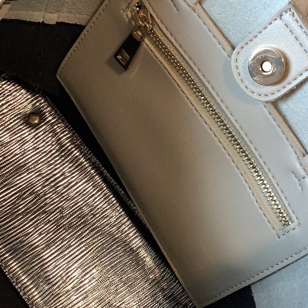 🌹 Street Level Silver Metallic Cream Faux Leather Tote Bag Purse Colorblock - Picture 11 of 14